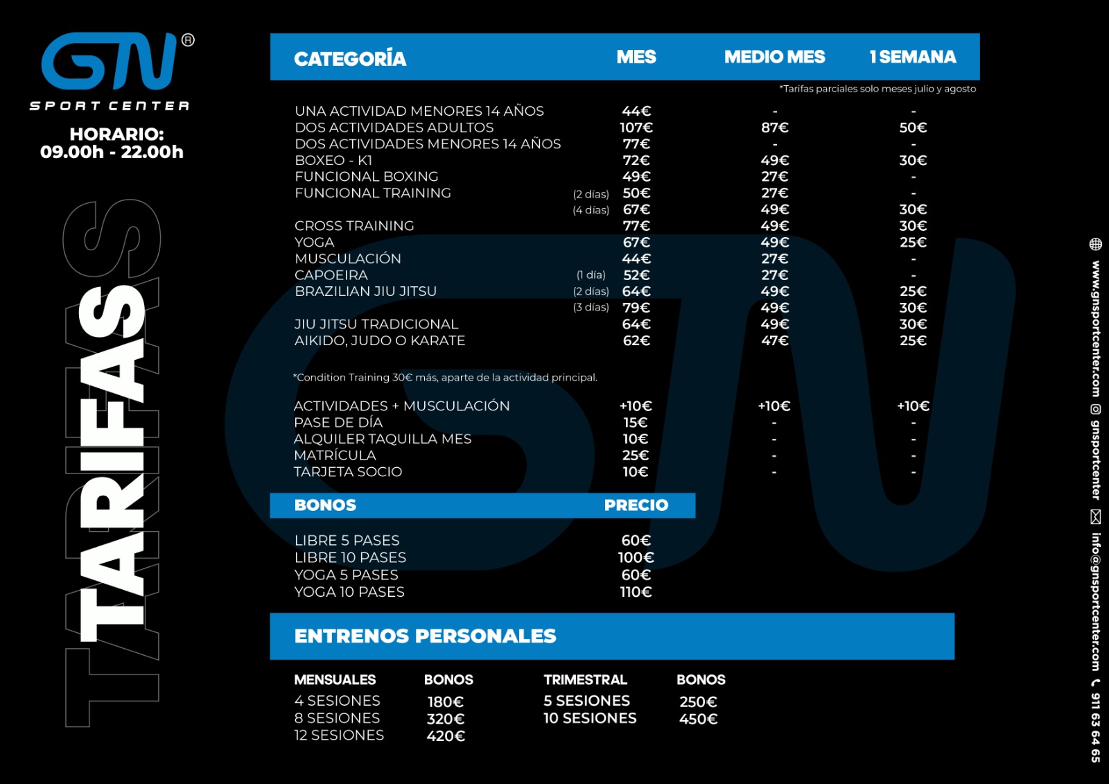 tarifas gn sports