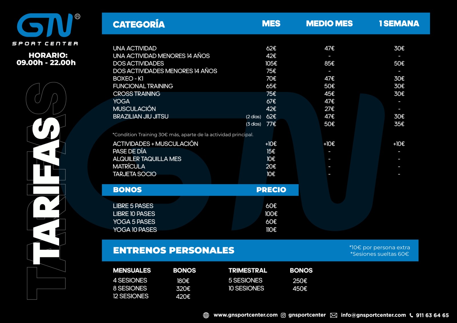 tarifas gn sports